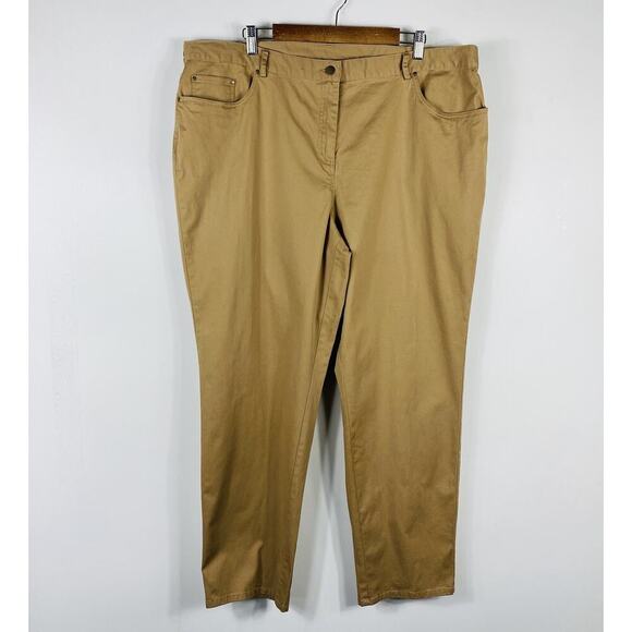 Ruby Rd. Plus Size 22 Straight Leg Pants Tan 5-Pocket Khaki Cotton Blend - Picture 1 of 3